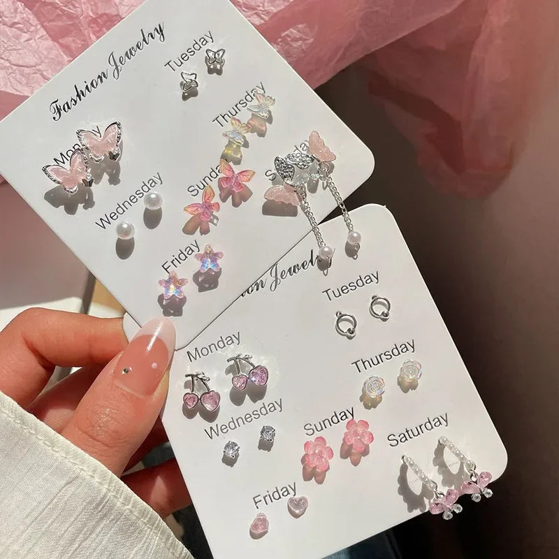 Colorful Flower Butterfly Earrings Seven-piece Set For Women Fashion Personalized Daily Accessory Party Jewelry Birthday Gifts Vera Lux