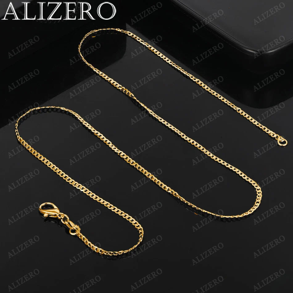 ALIZERO 18K Gold Exquisite 2mm Flat Chain Necklaces 16/18/20/22/24/26/28/30 Inches Women Men Fashion Fine Jewelry Wholesale Vera Lux
