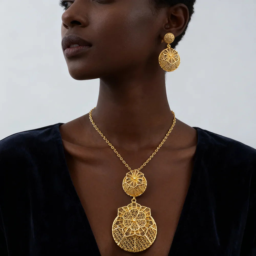 24k gold color party necklace earrings rings set luxury gold jewelry sets for woman wedding party Accessories Vera Lux