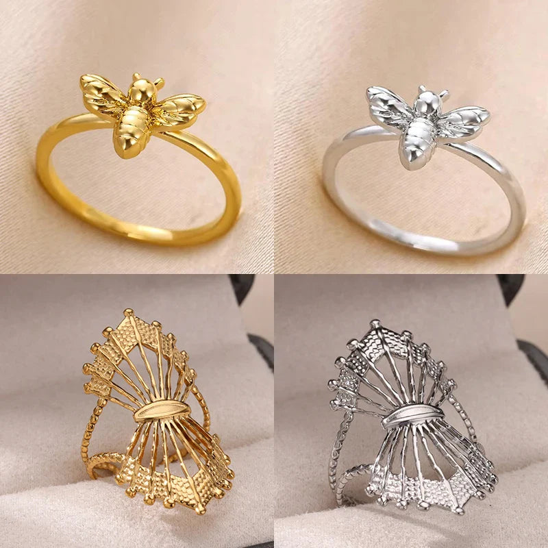 Fashion Bee Rings For Women Design Gold Color  Stainless Steel Bee Ring Wedding Engagement Christmas Jewelry Gift Vera Lux