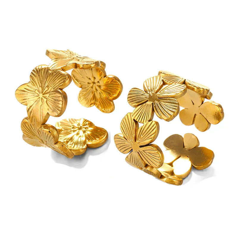 Stainless Steel Flower Adjustable Opening Rings 18k Gold PVD Plated Waterproof Finger Jewelry For Women Wedding Exquisite Gifts Vera Lux