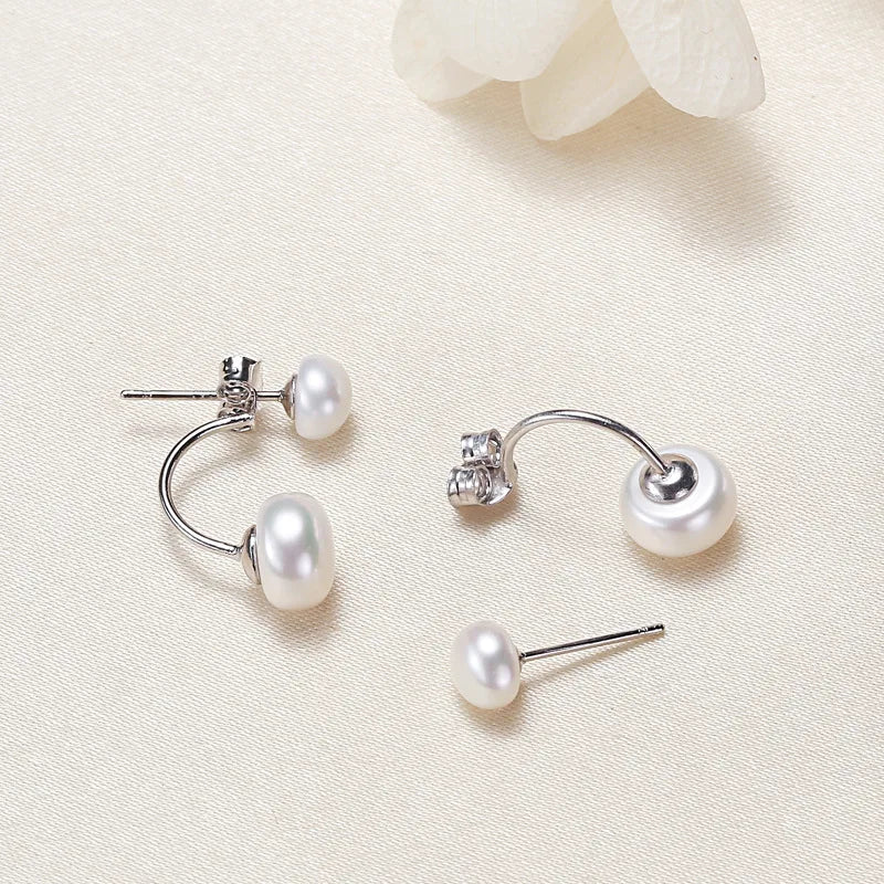 S925 Silver Small Pearl Stud Earrings Nearly Round, Subtle Elegance, Versatile Ear Adornments Vera Lux