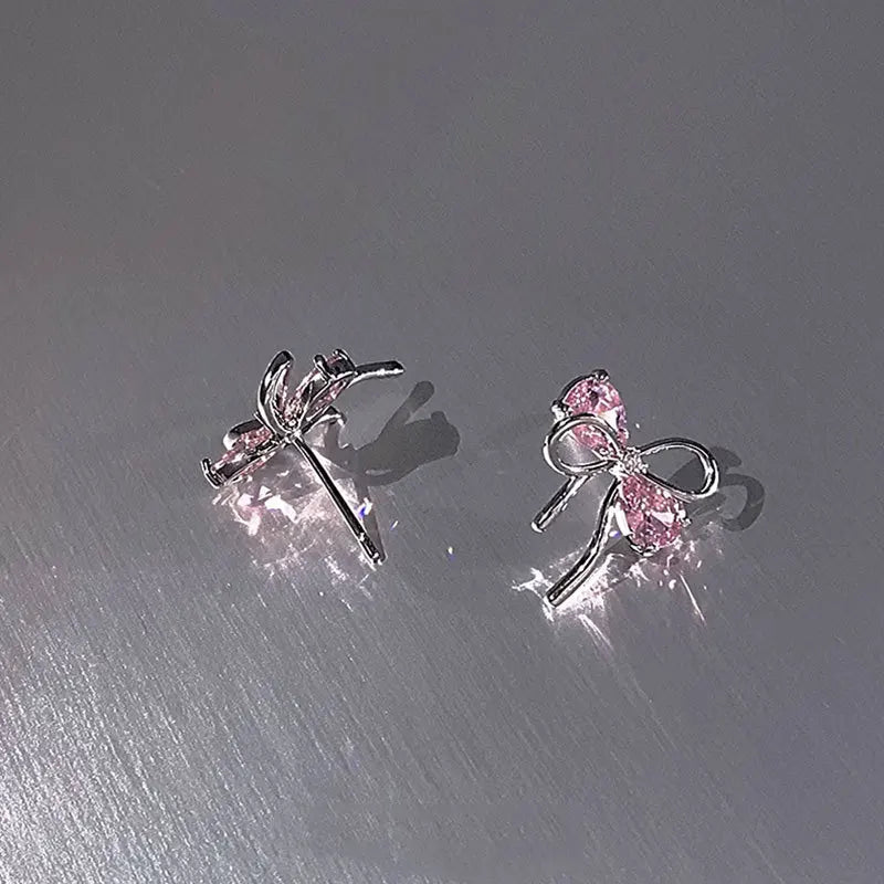 925 Sterling Silver Bow Pink Zircon Stud Earrings For Woman  Wedding Luxury Jewelry Wholesale 2024 Trend Jewellery 925 Money Vera Lux