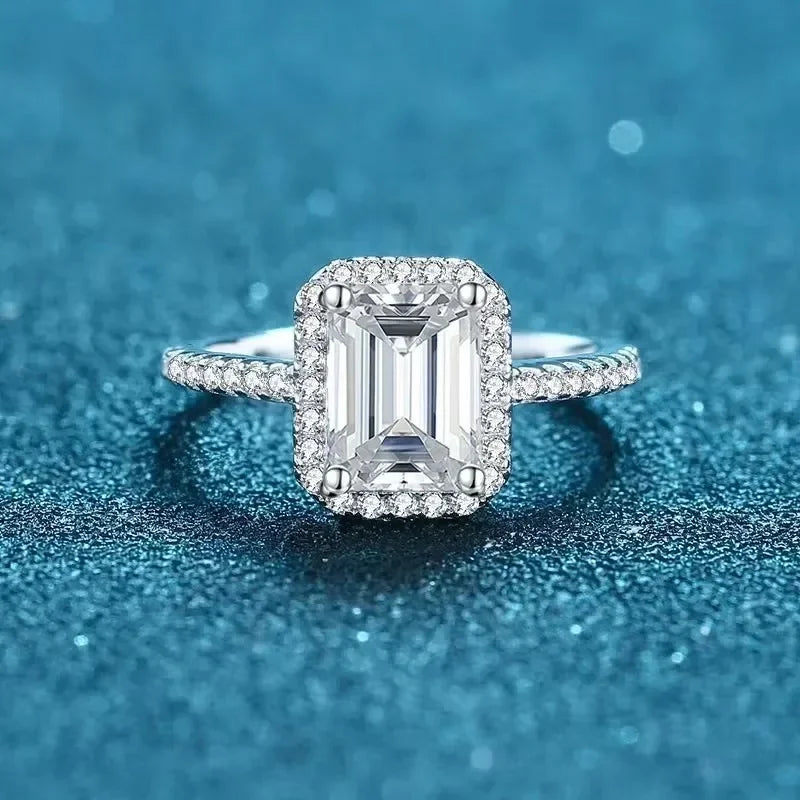 NeeTim 2 Carat Moissanite Ring for Women Emerald Radiant Cut Diamond Sterling Silver 925 with 18KGold Plated Wedding Bridal Band Vera Lux