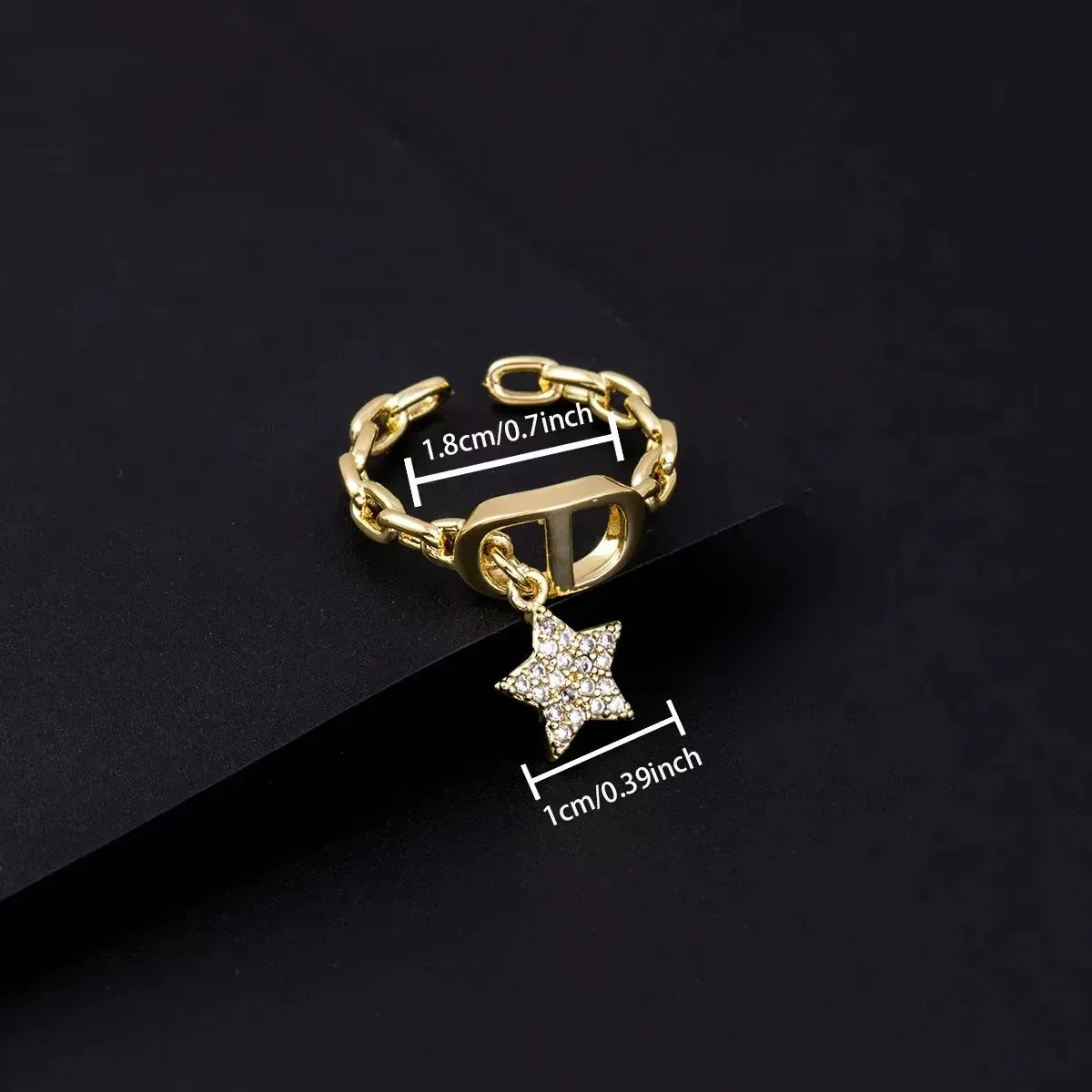 Star Diamond Letter Cd Ring Niche Design Pendant Trendyy Daily Versatile Women's Ring New Open Adjustable Ring Vera Lux