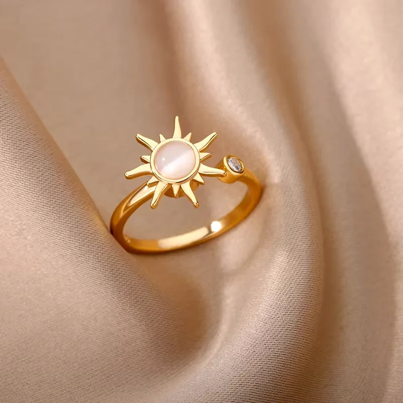 Anti Stress Anxiety Fidget Rings for Women Stainless Steel Sunflower Sun Star Spinner Ring Christmas Jewelry Gifts Dropshipping Vera Lux