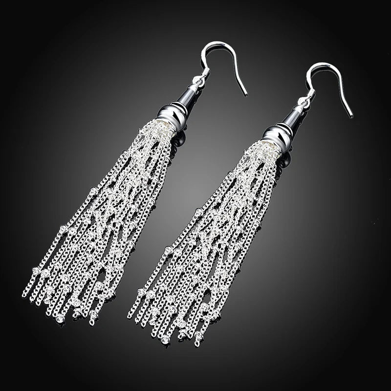 Aravant 925 Silver Multi Chain Long Tassel Drop Earrings For Women Wedding Jewelry Vera Lux