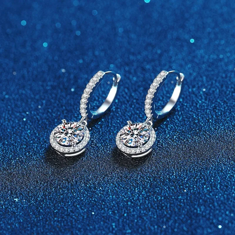 925 Sterling Silver 1 Carat Moissanite Round Earrings for Women Luxury Evening Style Vera Lux