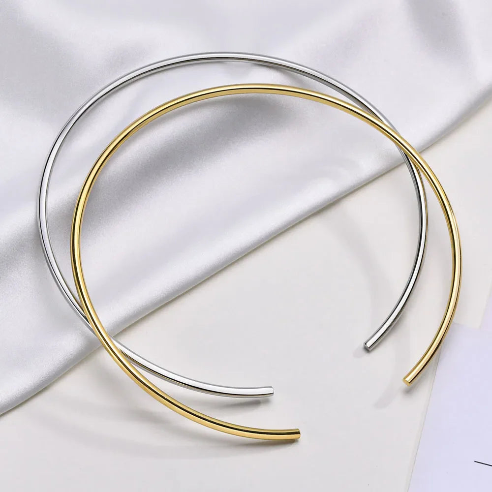 Stainles Steel Chocker Collar Necklace For Women, Open Neck Cuff Torques , Minimalist Necklace Birthday Party Gift Vera Lux