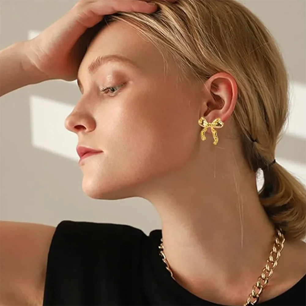 Vintage Bowknot Stainless Steel Earrings For Women Elegant Jewelry Gold Plated Stainless Steel Stud Earring Christmas Jewelry Vera Lux