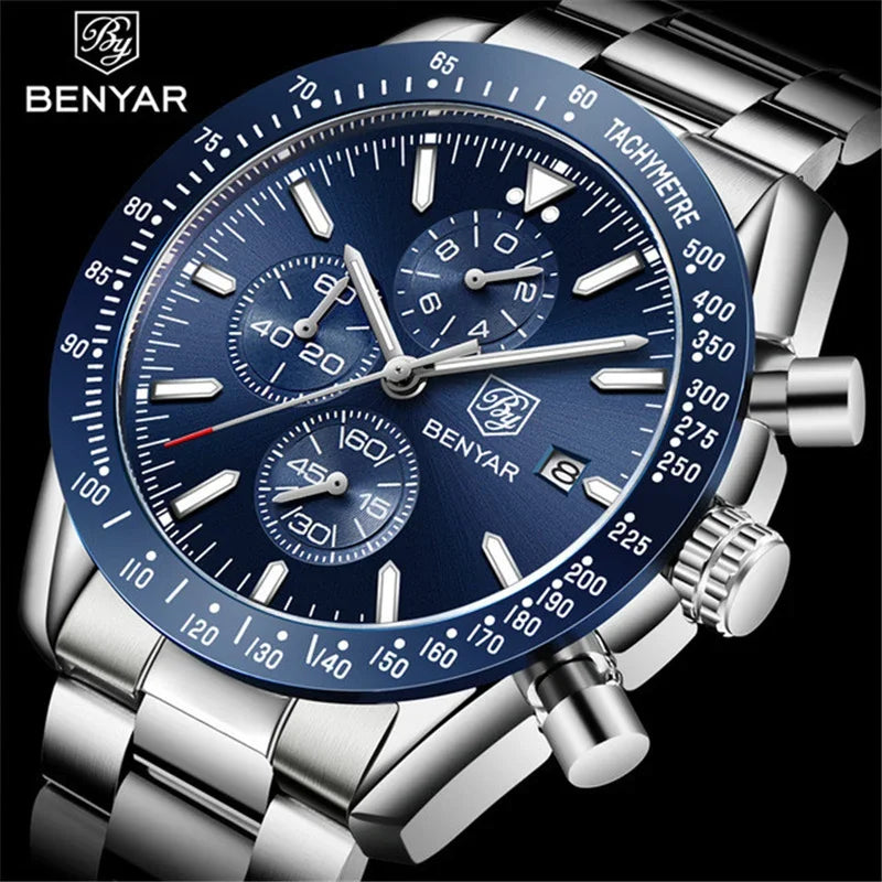 Men Watch BENYAR Top Brand Luxury Full Steel Business Quartz Watch Men Casual Waterproof Sports Watches Clock Relogio Masculino Vera Lux