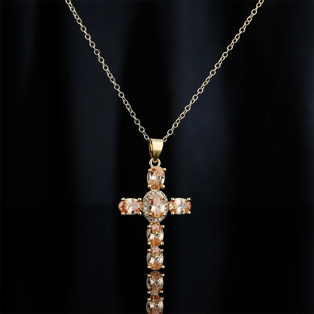 NEWBUY Classic Design Cross Pendant Necklace For Women 2026 Hot Sale Luxury AAA Cubic Zirconia Crystal Christian Jewelry Gift Vera Lux