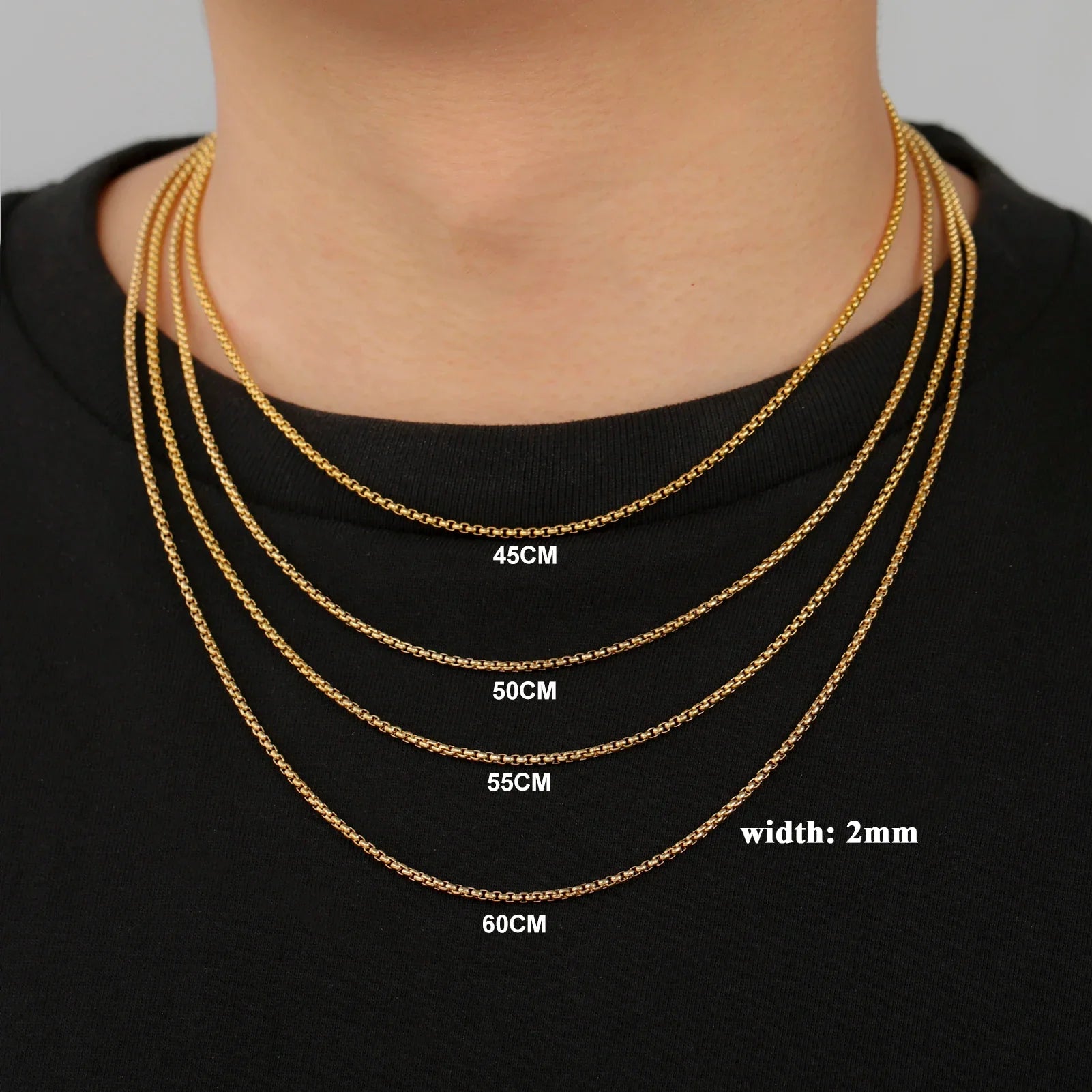 Skyrim Fashion Long Box Chain Necklace Stainless Steel Basic Punk 2-7mm Thick Chains Jewelry Gift for Men Women Wholesale Vera Lux