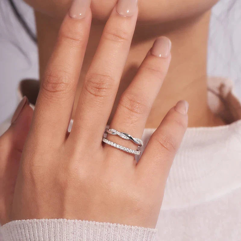 WOSTU Wedding Band Rings for Women 925 Sterling Silver AAA Zircon Stackable Engagement Crossed Rings Simple Jewelry Party Gift Vera Lux