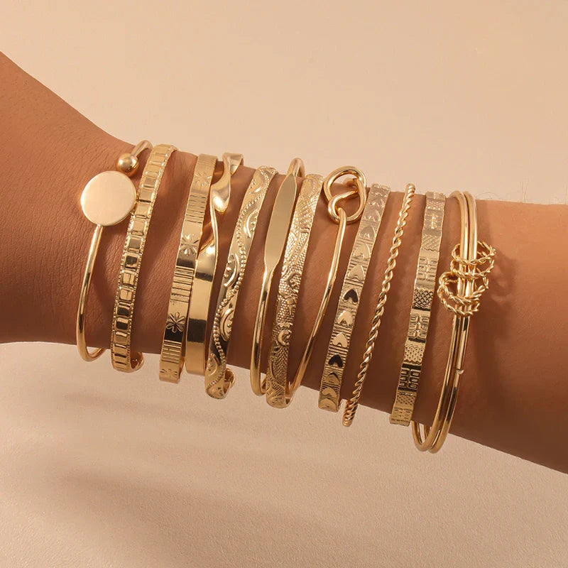 12 Pcs/Set Trendy Multilayer Open Bangles Set for Women Punk Gold Color Geometric Delicate Twist Bracelets Wedding Jewelry Gifts Vera Lux