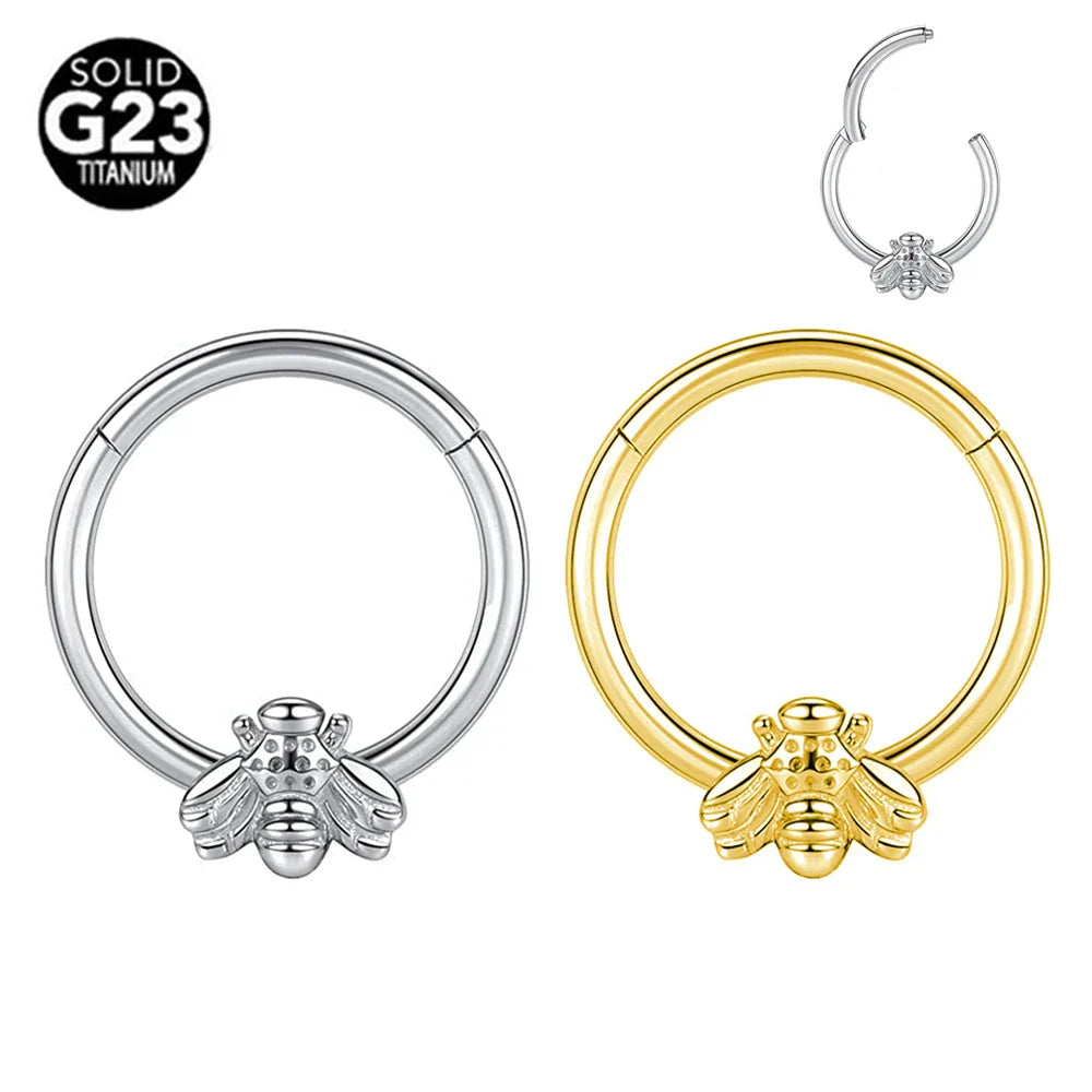 G23 Titanium Bee Septum Nose Ring Piercing Body Jewelry 16G Moon Segment Snake Clicker Helix  Ear Cartilage Heart Daith Hoop Vera Lux