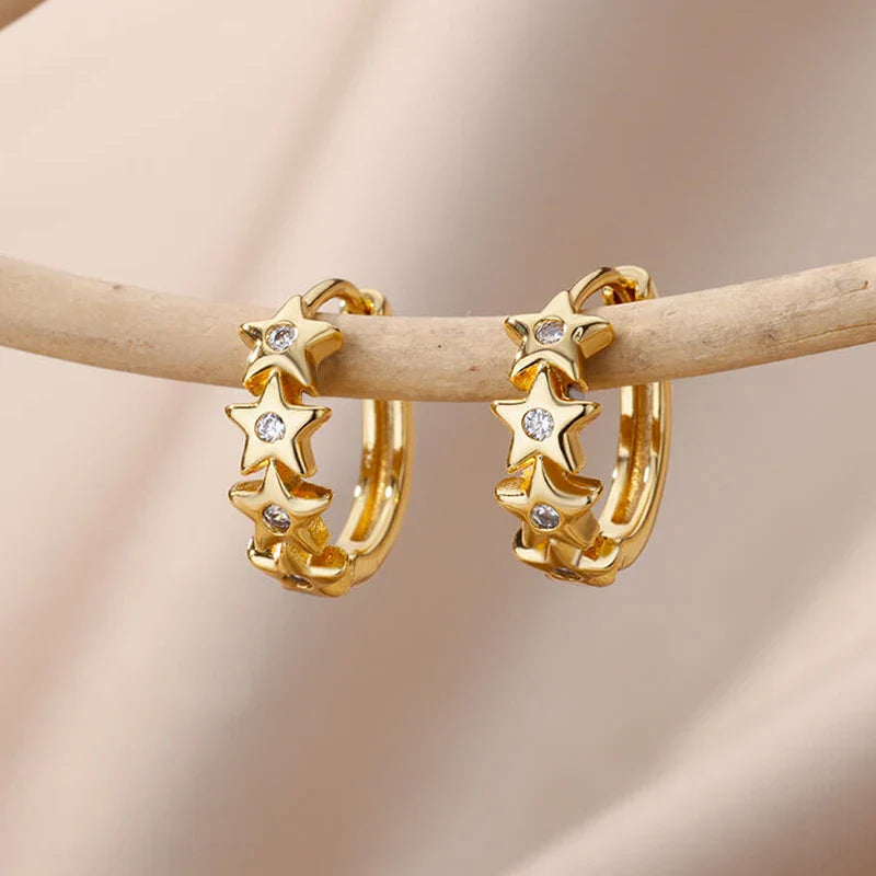 Heart Stainless Steel Earrings for Women Zircon Gold Color Hoop Earring Aesthetic Waterproof Ear Piercing Jewelry Accessories Vera Lux