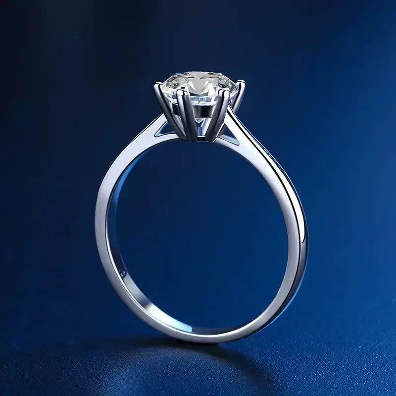 NeeTim 0.3ct 4mm Moissanite Diamond Ring for Women S925 Sterling Silver with Gold Plated Eternity Band Wedding Party Jewelry Vera Lux