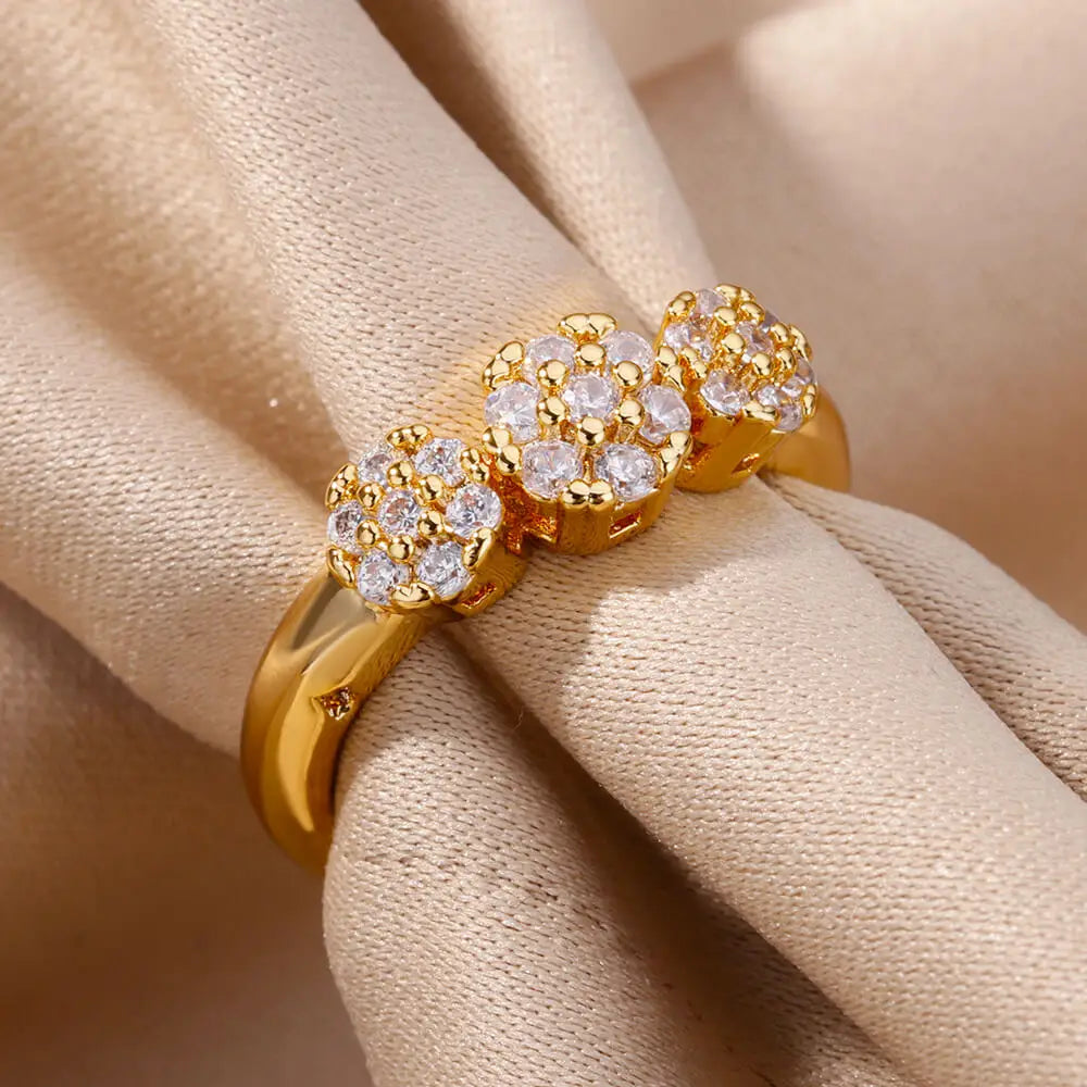 Zircon Flower Shaped Rings For Women Stainless Steel Open Ring Fashion Korean New Wedding Jewerly Gift Vera Lux