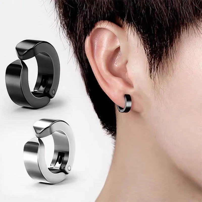 2 Pcs Classic Korean Punk Stainless Steel Ear Clip Earrings for Men Women Black No Pierced Fake Ear Circle New Pop Jewelry Vera Lux