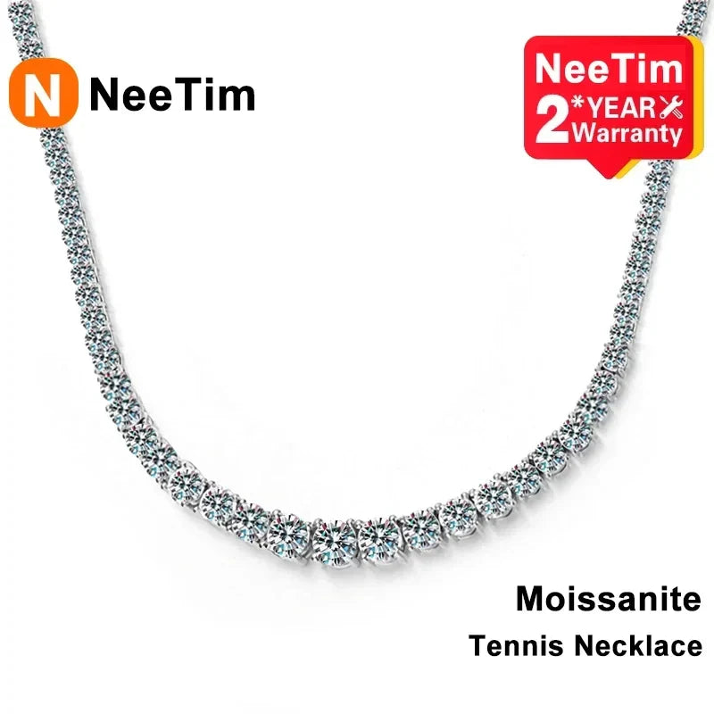 NeeTim Moissanite Tennis Necklace for Women Wedding Jewelry 925 Sterling Silver with Gold Plated Necklaces with Certificate Vera Lux