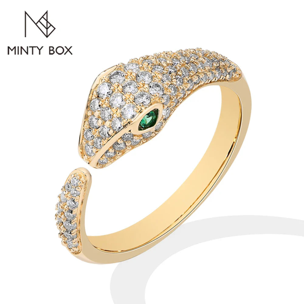 MINTYBOX Snake S925 Silver Moissanite Rings for Women D/VVS1 Lab Diamond Adjustable Ring 18K Gold Plated Luxury Fine Jewelry Vera Lux