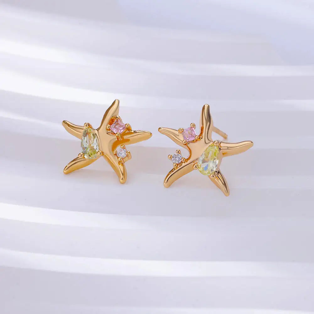 Water Drop Zircon Stars Stud Earrings For Women Stainless Steel Gold Color Statement Earring 2023 Femme Christmas Jewelry Gift Vera Lux