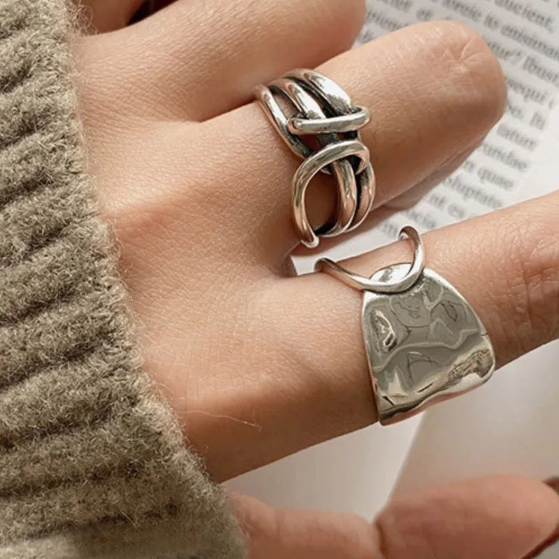 925 Sterling Silver Chain Knot Ring For Women Wrap Wide Band Rock Geometry Punk Jewelry Gift Wholesale Dropshipping Vera Lux