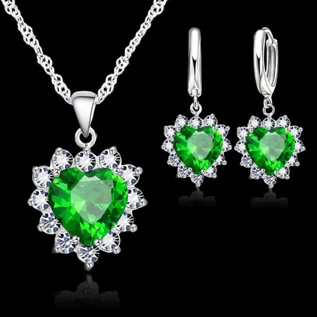 Top Sale Wding Engagement Anniversary Gift Jewelry Sets 925 Silver Color Stamped Heart Pendant Hoop Earrings for Women Girls Vera Lux
