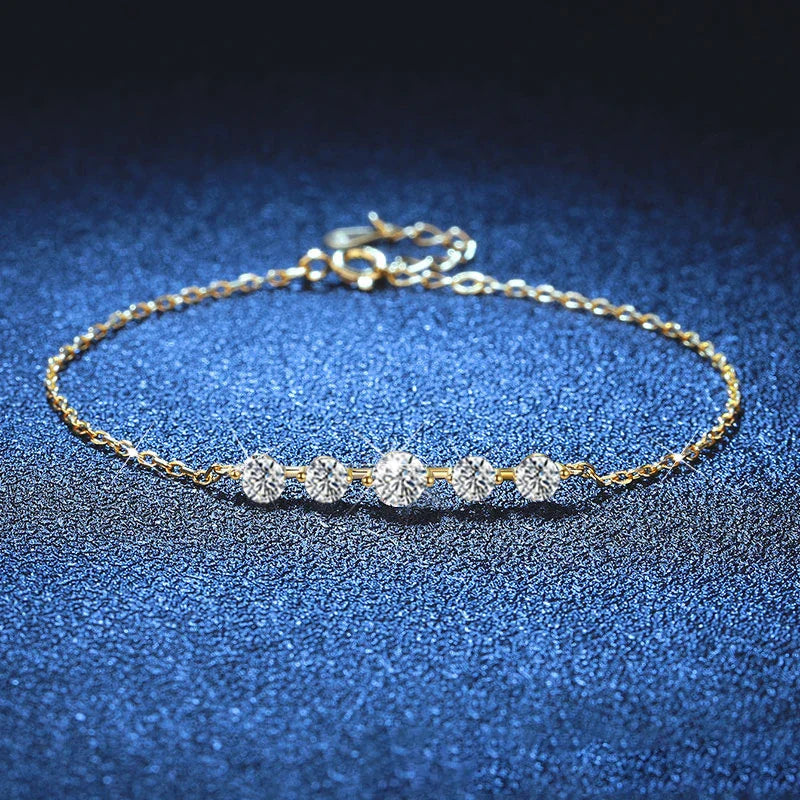 NeeTim Full Moissanite Bracelets for Women S925 Sterling Silver Lab Diamond Plated Gold Bracelet Wedding Birthday Party Jewelry Vera Lux