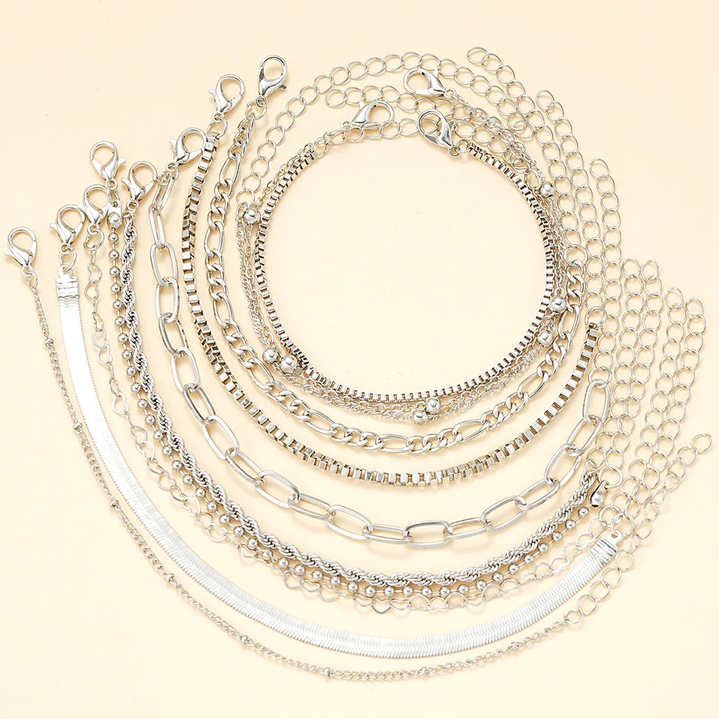 11Pcs/Set Boho Twisted Flat Snake Chain Anklet for Women Summer Beach Vintage Barefoot Ankle Bracelet On Leg Jewelry Accessories Vera Lux