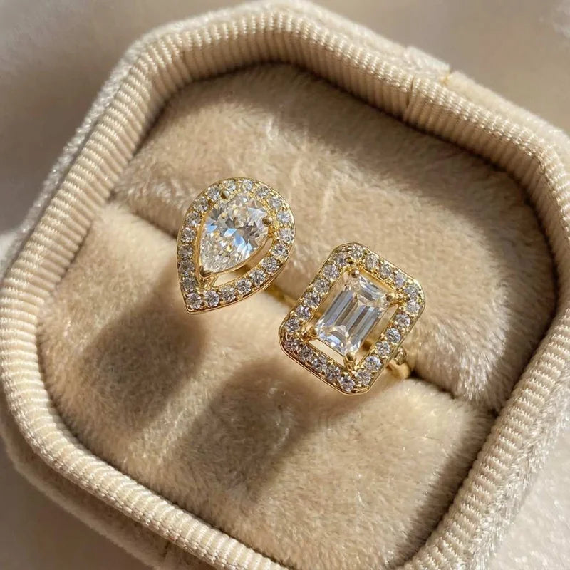 925 Sterling Silver Sparkling Zircon Water Drop Square Geometry Adjustable Rings for Women Gift Party High Quality Fine Jewelry Vera Lux