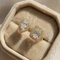 925 Sterling Silver Sparkling Zircon Water Drop Square Geometry Adjustable Rings for Women Gift Party High Quality Fine Jewelry Vera Lux