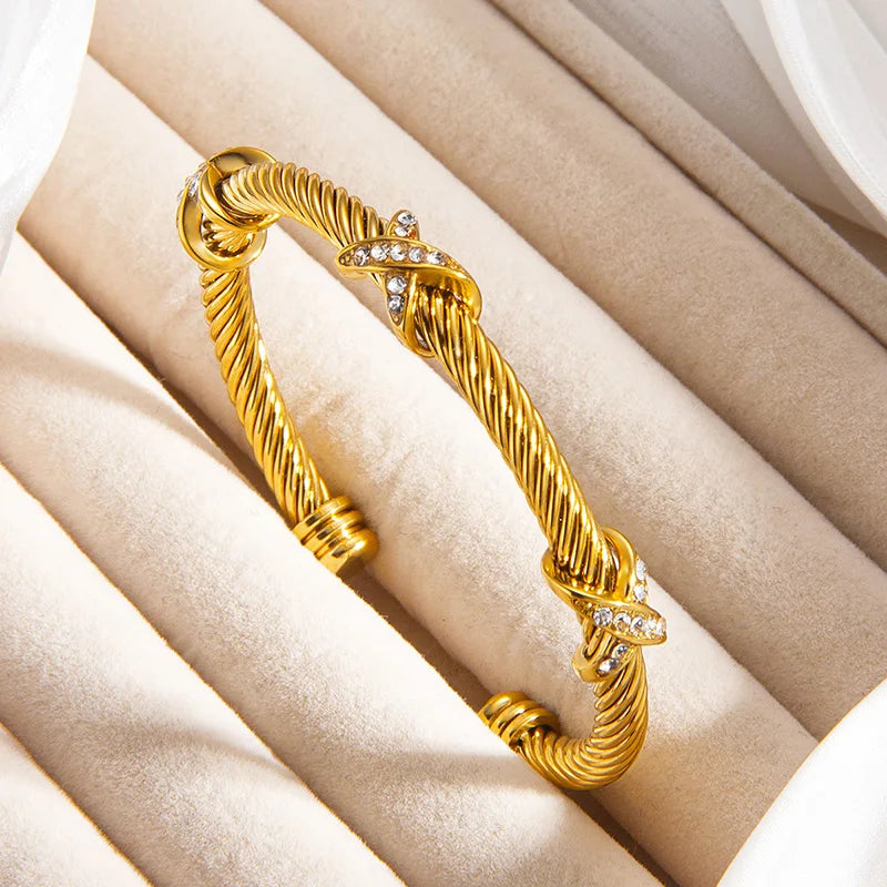 1pcs Stainless Steel 8-shaped Cross Diamond Bracelet Trendy Fashion Versatile Steel Rope Open Bracelet Party Jewelry Gifts Vera Lux