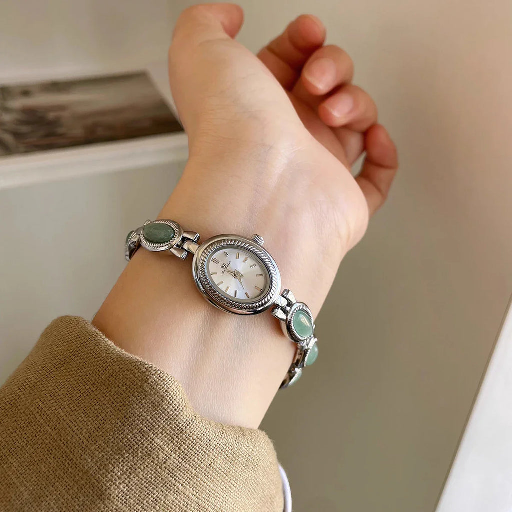 High-end Luxury Watches for Woman Elegant Green Jewelry Jade Quartz Bracelet Wristwatch Gift for Women Lady Fashion Dress Watch Vera Lux