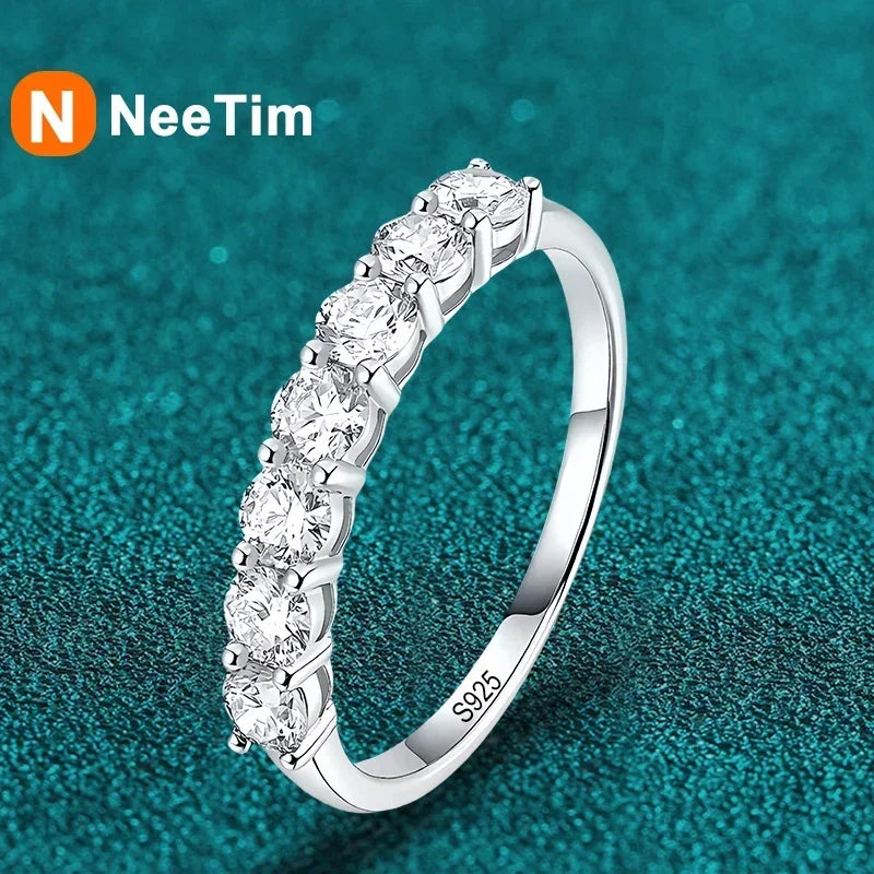 NeeTim Full Moissanite Ring for Women S925 Sterling Silver with White Gold Plated Diamond Wedding Bridal Band Rings Fine Jewelry Vera Lux