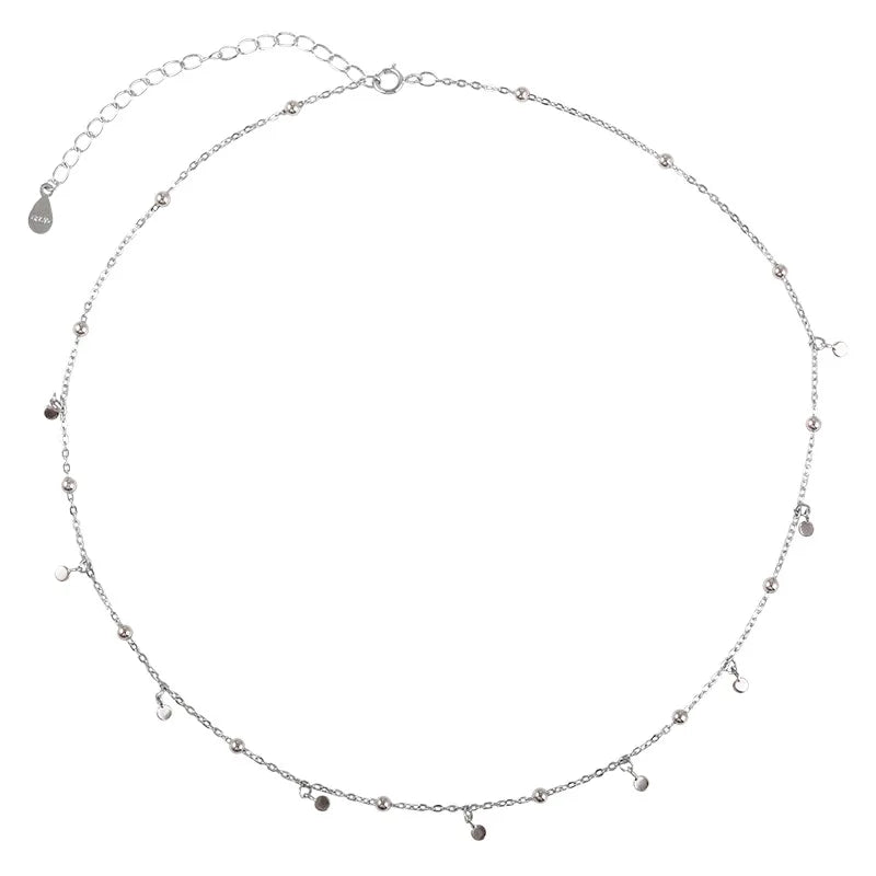 925 Sterling Silver Neck Chain Tassels Round Necklaces Women Jewelry Exquisite Elegant Aesthetic Charms Accessories Argent 925 Vera Lux