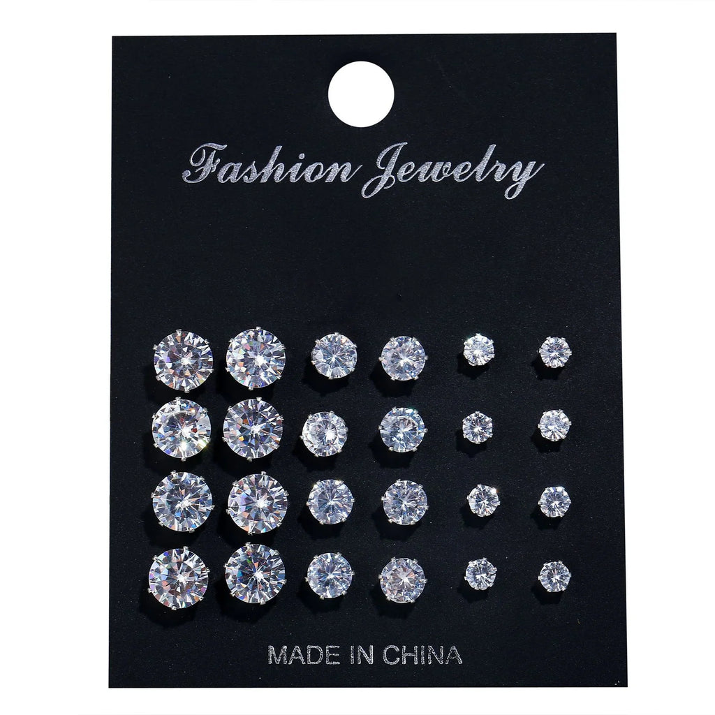 12 Pcs Zircon Earrings Set Briliant Shiny Stud Earrings for Women Simple Pearl Irregular Trendy Jewerly Accessories 2024 New Vera Lux