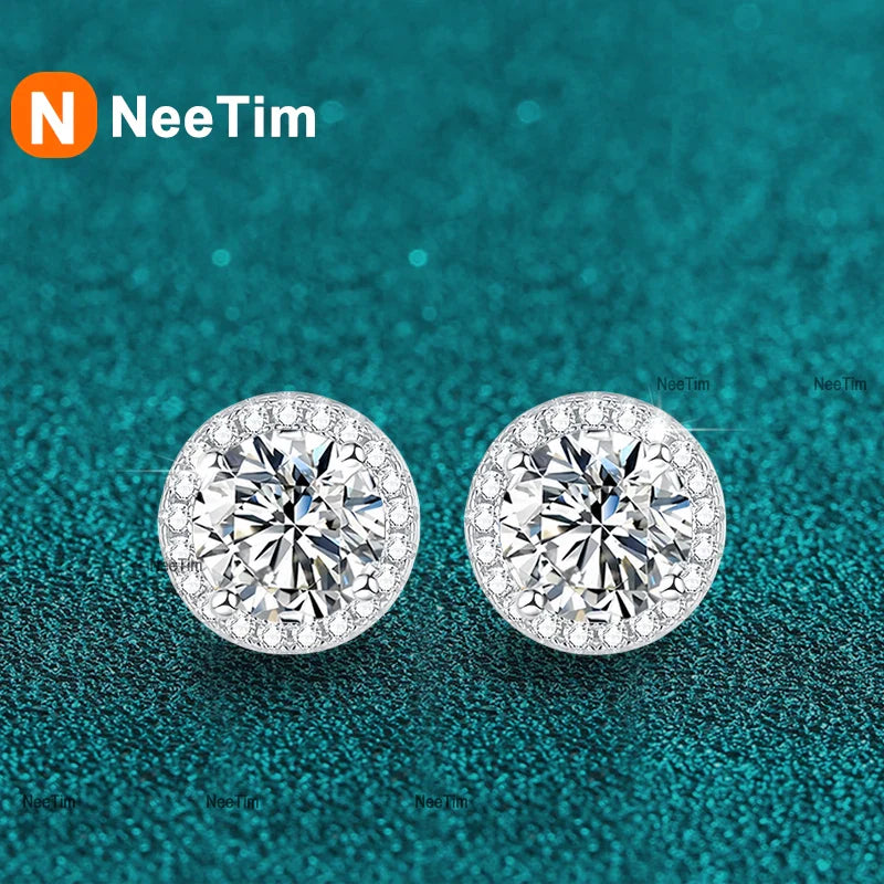 NeeTim 0.5-2CT Moissanite Stud Earrings for Women Sparkling Lab Diamond Sterling Silver S925 Wedding Party Jewelry Certified Vera Lux