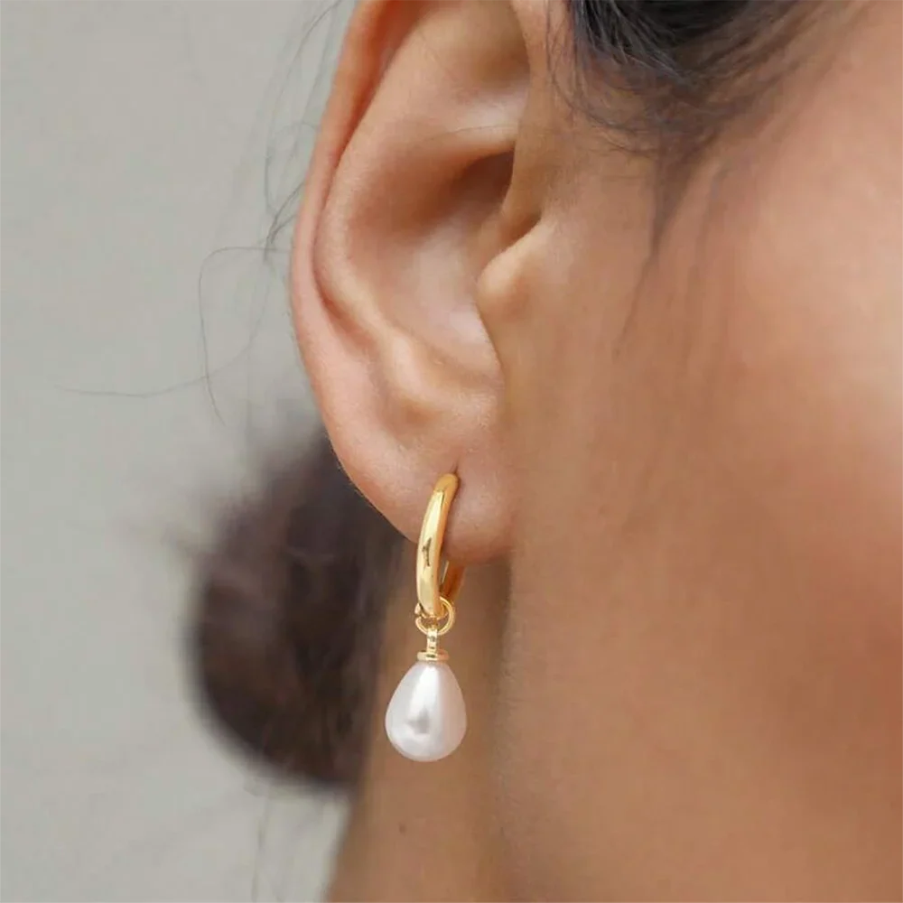 Stainless Steel Teardrop-Shaped Imitation Pearl Pendant Earrings Women's Everyday Commute Elegant Style Ear Jewelry Accessories Vera Lux