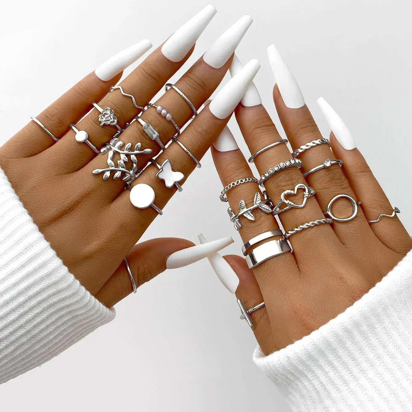 58PCS Vintage Heart Snake Butterfly Rings Set for Women Fashion Metal Gold Plated Geometric Hollow Finger Ring Jewelry Gifts New Vera Lux