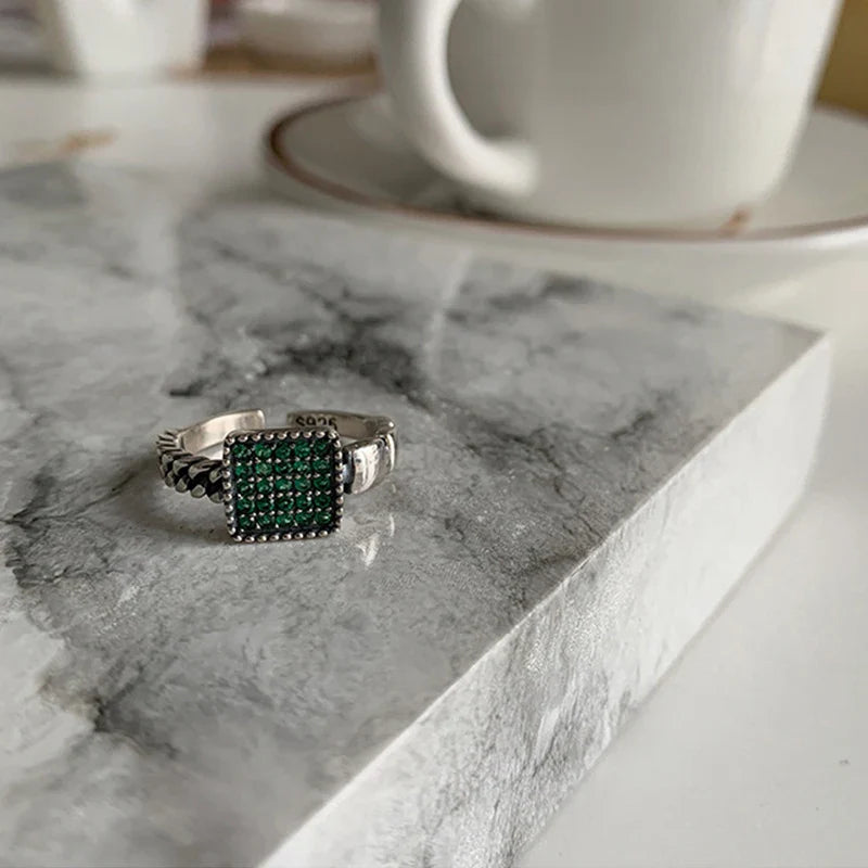 925 Sterling Silver plated Ring for Women Girl Gift Blace Stone Crystal Glaze Retro Punk Open Jewelry Dropship Wholesale Vera Lux