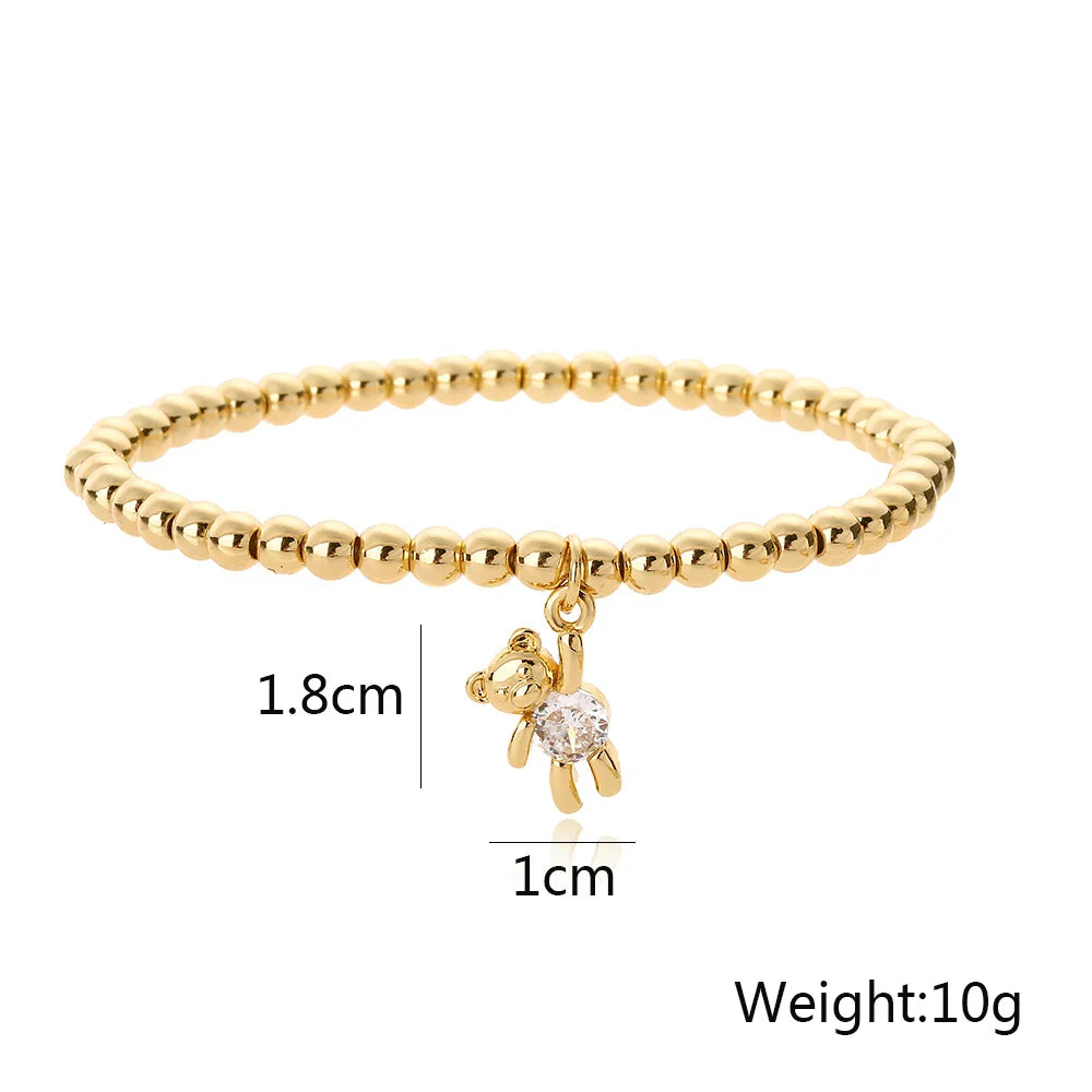 NEWBUY Trendy Gold Color Copper Beads Bracelets For Women White/Pink/Purple CZ Cute Bear Jewelry Vera Lux