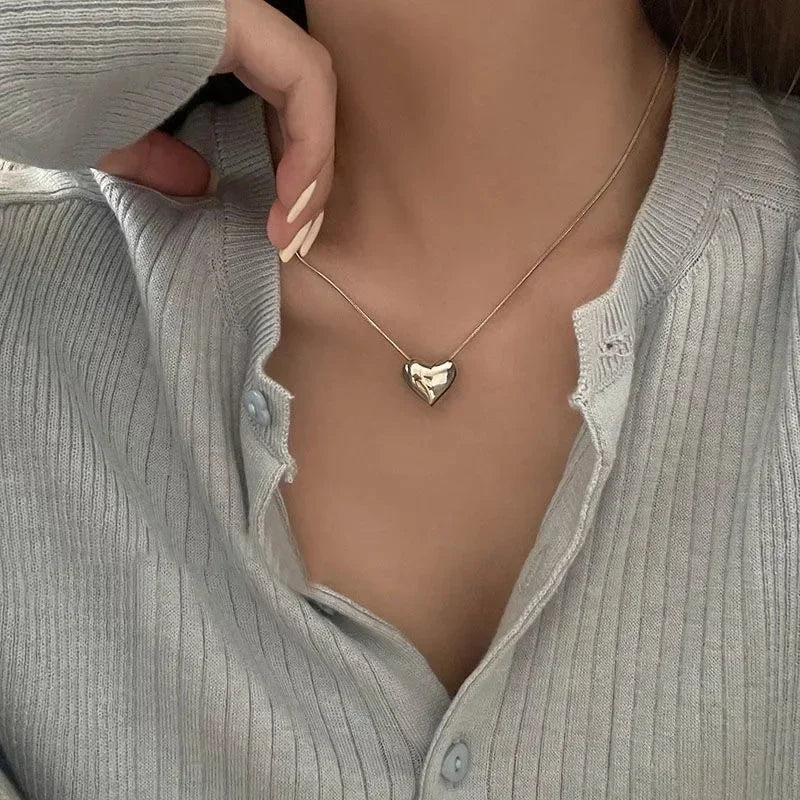 LATS Double Layered Love Heart Pendant Necklace for Women Silver Color Simple Neck Chain Choker Fashion Jewelry Birthday Gifts Vera Lux