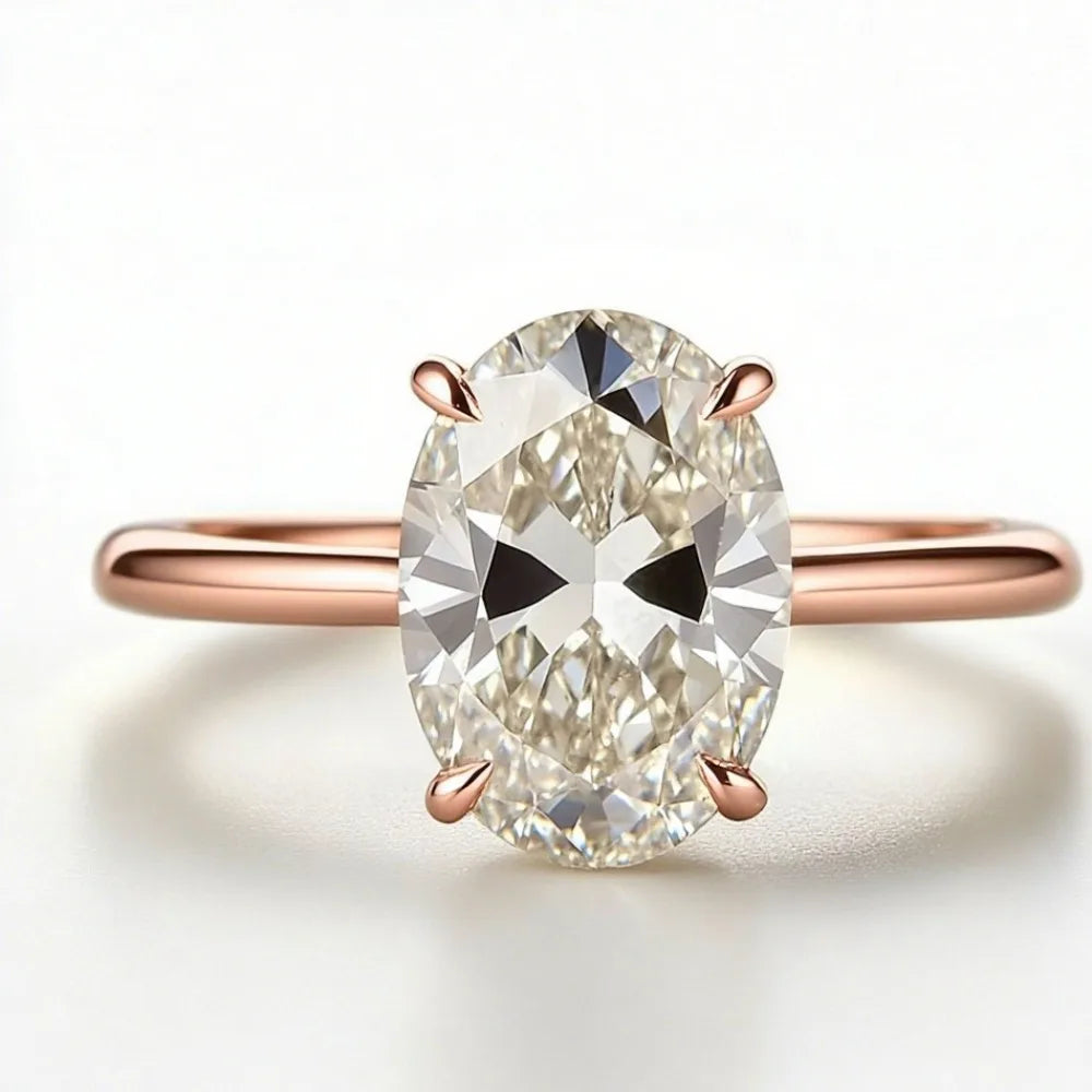 2026 New Personalized Fashion Oval Diamond Ring, Classic Four-claw Wedding Ring, Female Vera Lux