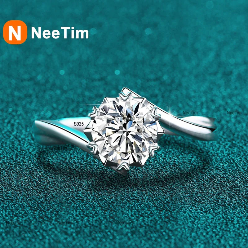 NeeTim 0.5ct-2ct Moissanite Ring Lab Diamond Ring for Women S925 Silver Snowflake Engagement Wedding Band Jewelry Certified Vera Lux