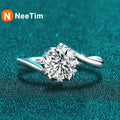 NeeTim 0.5ct-2ct Moissanite Ring Lab Diamond Ring for Women S925 Silver Snowflake Engagement Wedding Band Jewelry Certified Vera Lux
