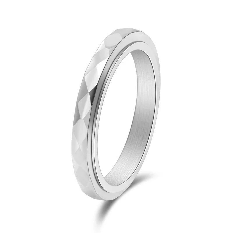 3mm Thin Stainless Steel Faceted Spinner Ring Wedding Band for Women Girl Size 5-12 Vera Lux