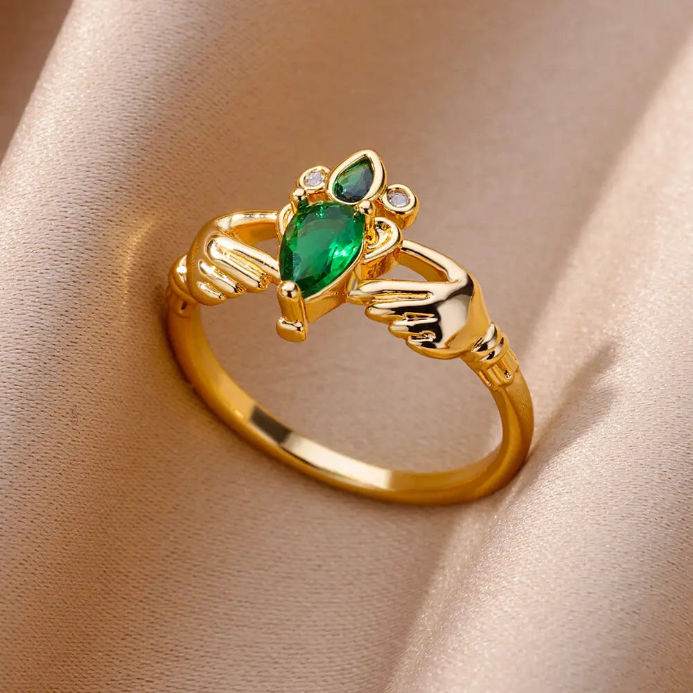 Luxury Zircon Heart Rings For Women Gold Color Open Stainless Steel Crystal Geometry Finger Ring Jewelry Wedding Gift anillos Vera Lux