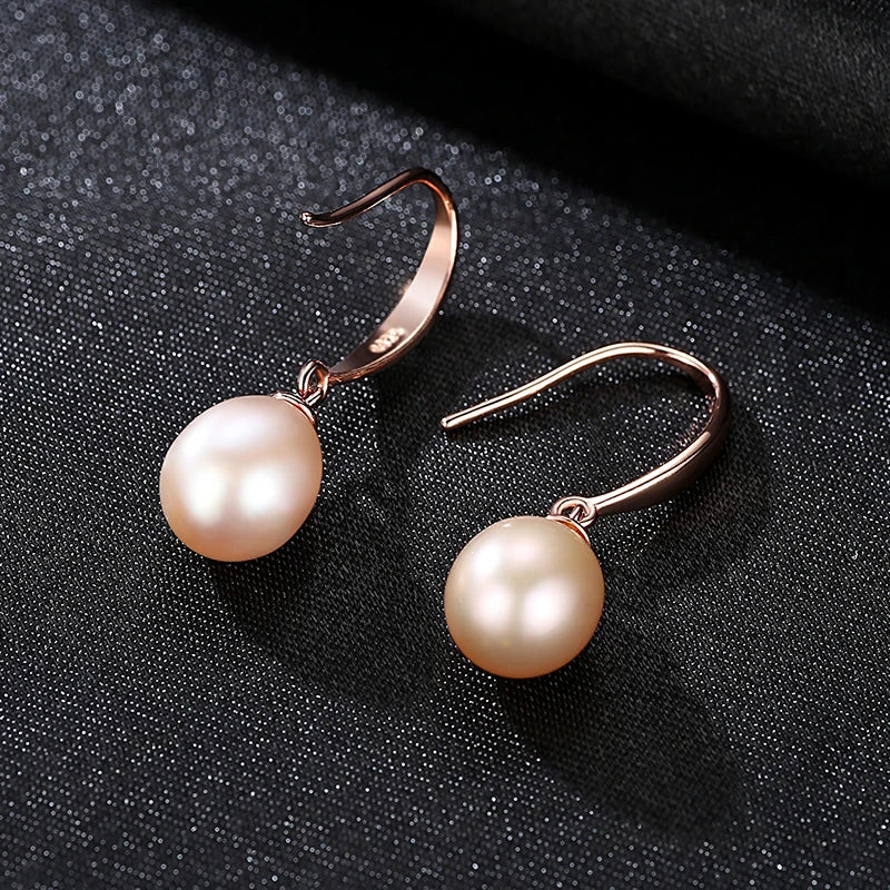 925 Sterling Silver Rose Gold Drop Earrings For Women Freshwater Pearl Earrings Wedding Jewelry White Pink Purple Vera Lux